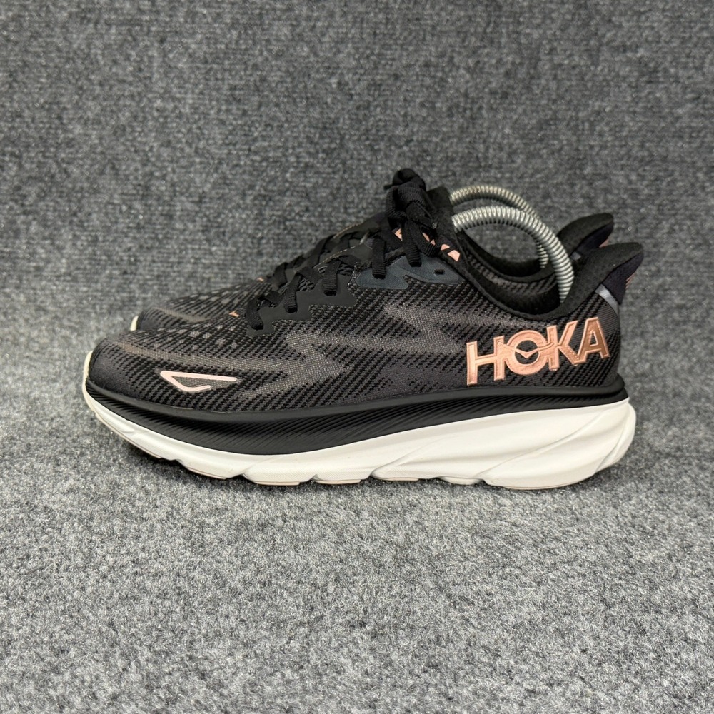 Hoka Clifton 9 Running Shoes Women's 8.5 Black Rose Gold Athletic Run Training - Picture 5 of 13